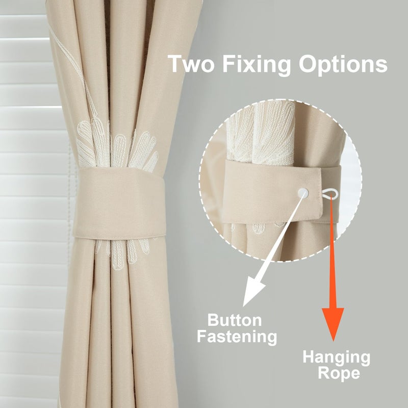 Floral Embroidered Grommet Curtains - 52x84 in, 2 Panels, Beige - Image 5