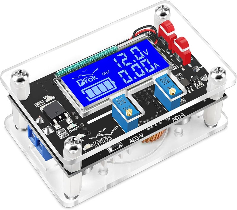 DROK Boost DC 6-30V to DC 7-32V 12V 24V 5A Adjustable Voltage Regulator with LCD and Guards - Image 1