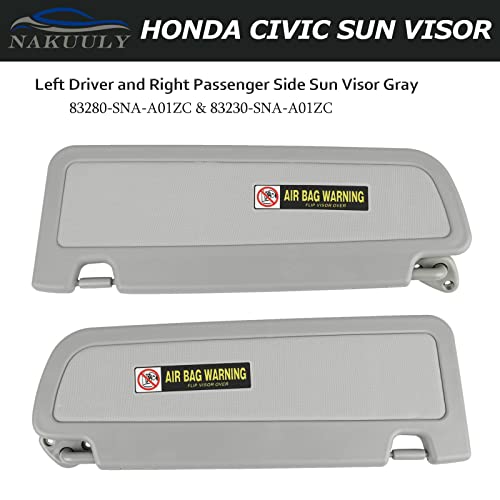 Nakuuly Left Driver and Right Passenger Side Sun Visor Gray Compatible with Honda Civic 2006 2007 2008 2009 2010 2011 Replaces # 83280-SNA-A01ZC 83230-SNA-A01ZC - Image 2