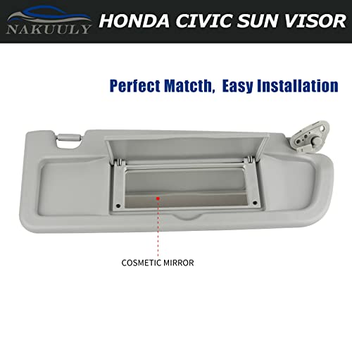 Nakuuly Left Driver and Right Passenger Side Sun Visor Gray Compatible with Honda Civic 2006 2007 2008 2009 2010 2011 Replaces # 83280-SNA-A01ZC 83230-SNA-A01ZC - Image 4