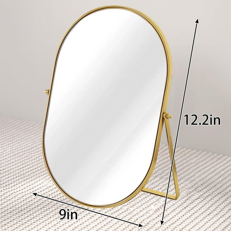 Tazweeq Vanity Desk Table Mirror, Oval Makeup Mirror 90°Adjustable Rotation, Gold Metal Frame Standing Mirror For Living Room, Bedroom, Desktop, Bathroom Interior Decoration - Image 4