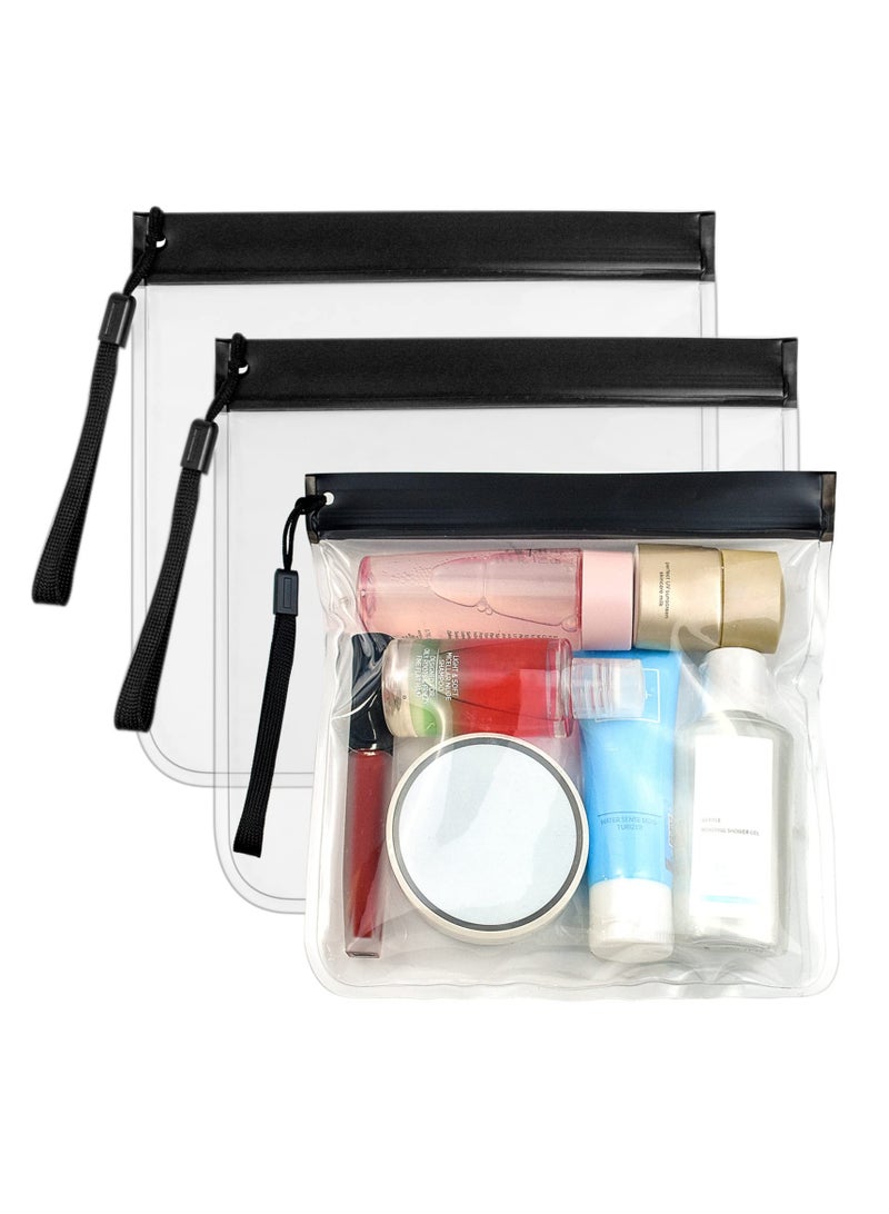 3Pcs Waterproof Travel Toiletry Bags, Leakproof Makeup Organizer for Airport Security, Perfect for All Travelers (Black) - Image 1