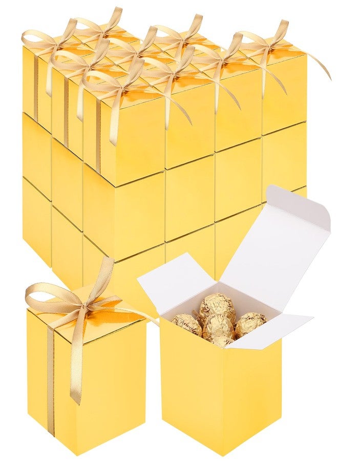 EUSOAR Small Gift Boxes with Lids, 30pcs 3x3x3 Inches Gold Boxes Small Treat Box with Ribbons, Cube Candy Box Mini Muffins Macaron Container for Wedding Birthday Party Advent Calendar DIY Supplies - Image 1