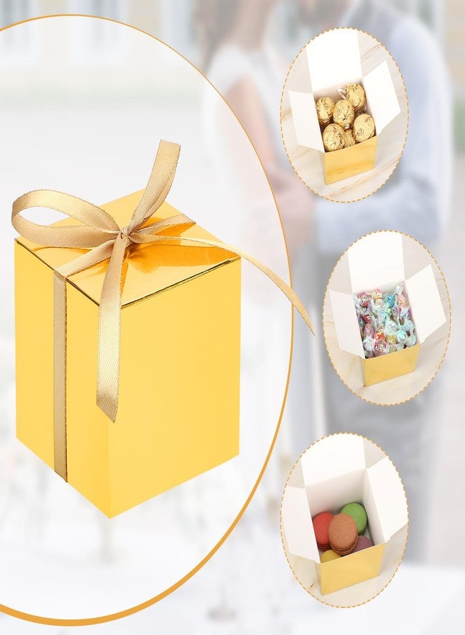 EUSOAR Small Gift Boxes with Lids, 30pcs 3x3x3 Inches Gold Boxes Small Treat Box with Ribbons, Cube Candy Box Mini Muffins Macaron Container for Wedding Birthday Party Advent Calendar DIY Supplies - Image 3