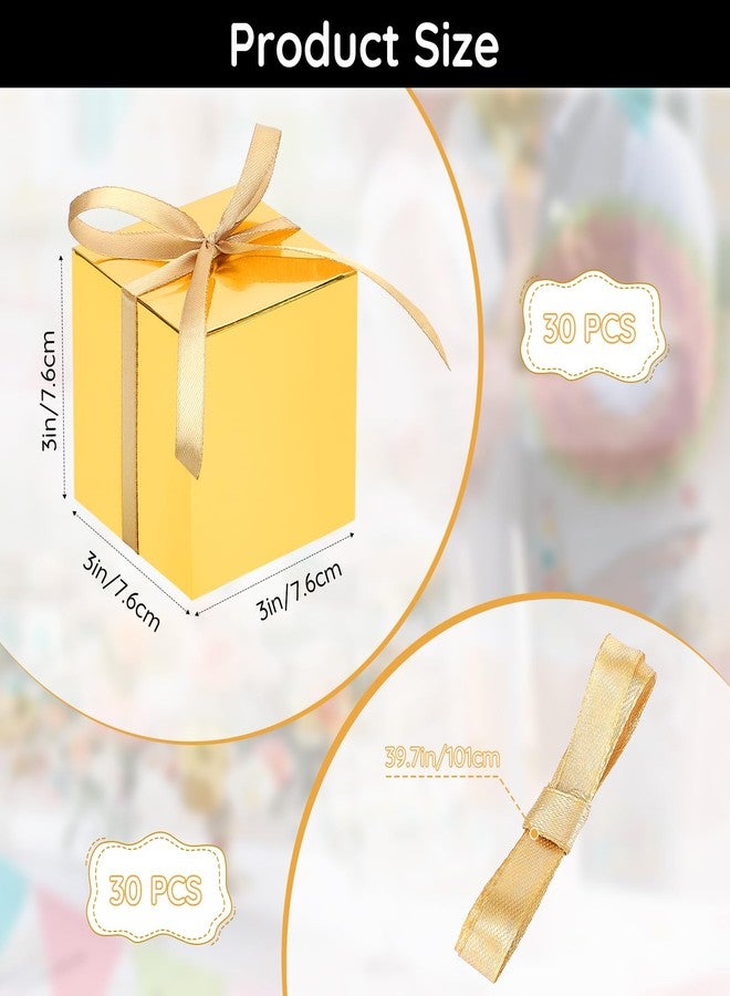 EUSOAR Small Gift Boxes with Lids, 30pcs 3x3x3 Inches Gold Boxes Small Treat Box with Ribbons, Cube Candy Box Mini Muffins Macaron Container for Wedding Birthday Party Advent Calendar DIY Supplies - Image 2