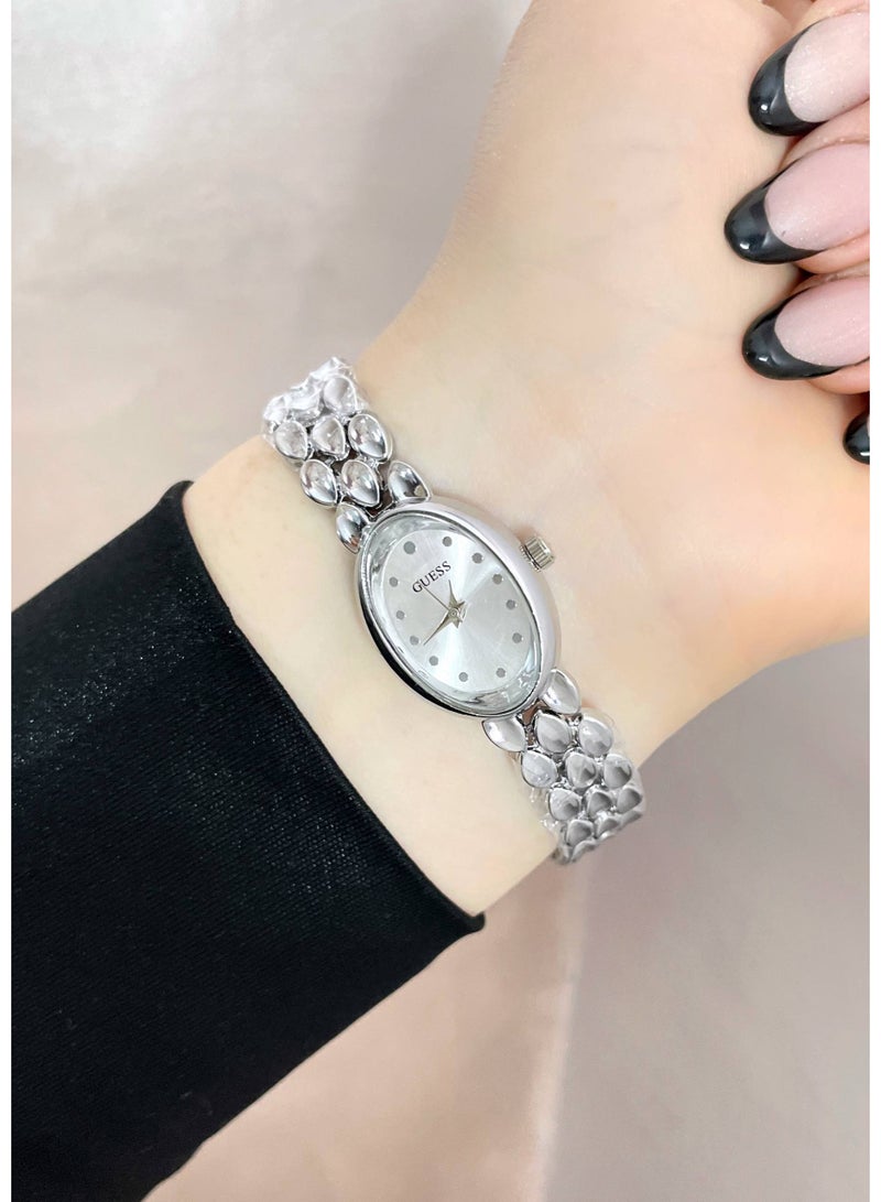 Guess Women's Silver Analog Watch – Stainless Steel Bracelet Watch with Elegant Oval Dial - Image 3