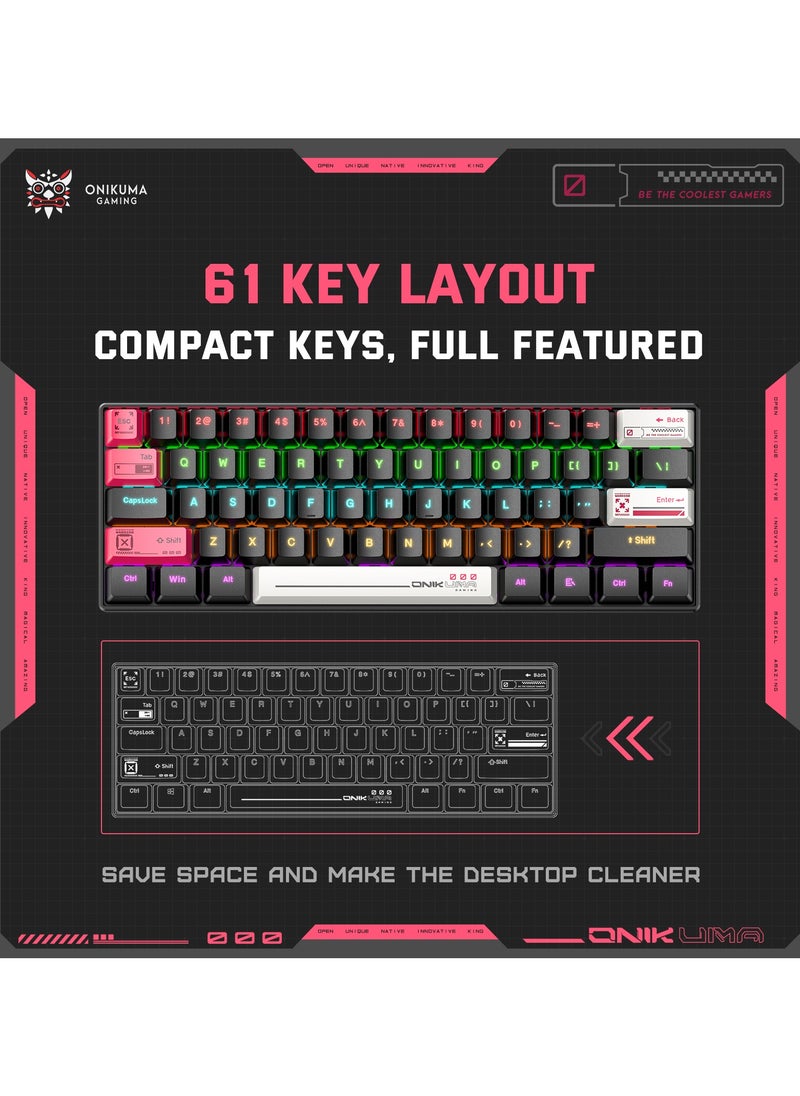 onikuma - G55 Mechanical Gaming Keyboard,61 Keys Ultral Compact Wired Keyboard with RGB Backlit,Easy to Carry on Business Trip,for PC/Mac Gamer - Image 1