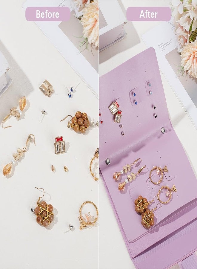 CALFOVERA 42 Pairs Women PU Leather Earring Bag Jewelry Holder Organizer Foldable Book Design Portable Stud Book Case Travel Jewelry Storage Case for Accesorios Earring Necklace Ring Bracelet (Purple) - Image 4