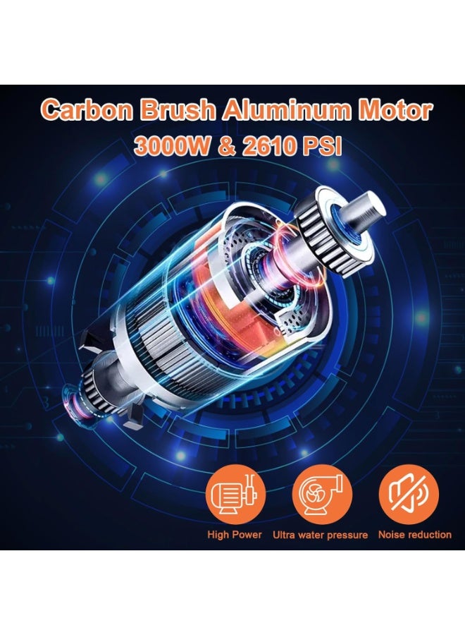 شو وو غسالة كهربائية عالية الضغط بقوة 3000 واط، غسالة سيارات منزلية، غسالة كهربائية محمولة، مسدس مياه قابل للفصل مع خرطوم بطول 10 أمتار، فوهات قابلة للتعديل، مدفع رغوة للسيارة والمنزل - Image 5