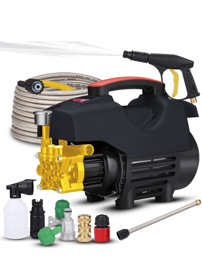 شو وو غسالة كهربائية عالية الضغط بقوة 3000 واط، غسالة سيارات منزلية، غسالة كهربائية محمولة، مسدس مياه قابل للفصل مع خرطوم بطول 10 أمتار، فوهات قابلة للتعديل، مدفع رغوة للسيارة والمنزل - Image 1