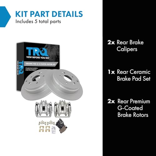 TRQ Rear Brake Pad & Rotor Kit Brake Caliper Brake Pads Brake Rotor Ceramic Solid Premium G-Coated Compatible with 2010-2012 Acura RDX 2007-2011 Honda CR-V - Image 2