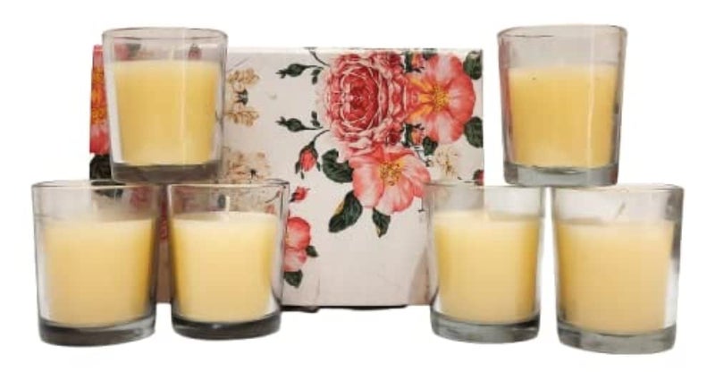 Floryn Decor® Votive Glass Candle | Perfume Candles for Home | Candles for Home Decoration Fragrance | Burning Time- 10 Hours Each (Pack of 6, Scent- Jasmine) - Image 1