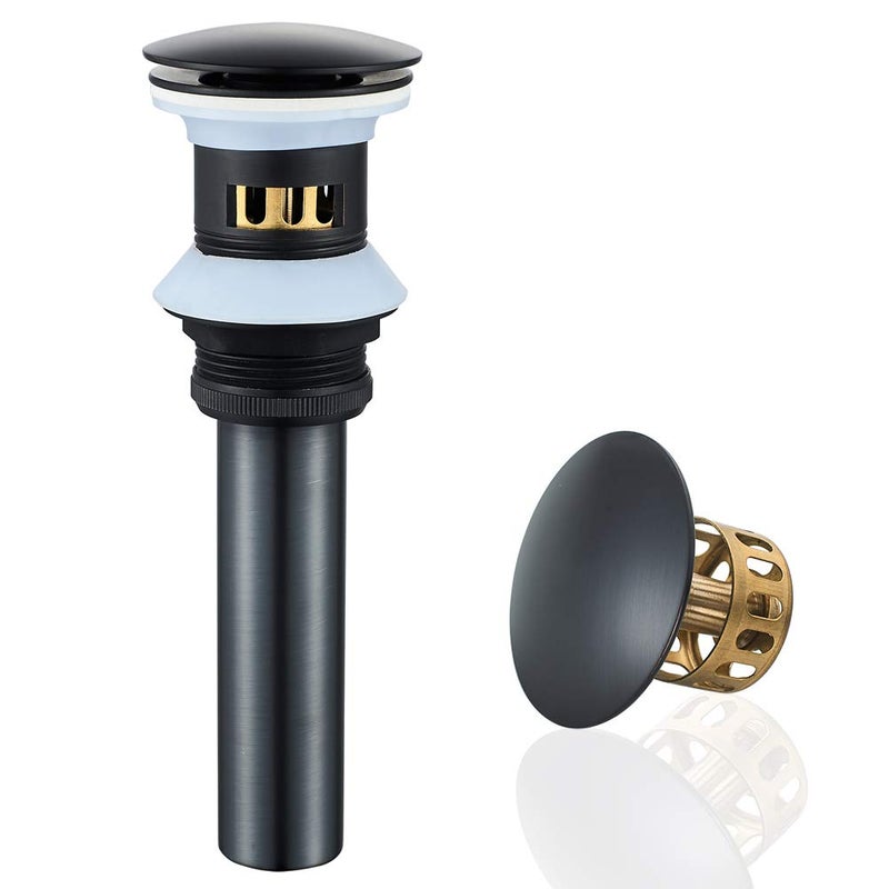 Bathroom Sink Drain with Overflow Hole Black Vessel Vanity Sink Pop Up Drain Stopper with Detachable Basket AntiExplosion and AntiClogging Drain Strainer