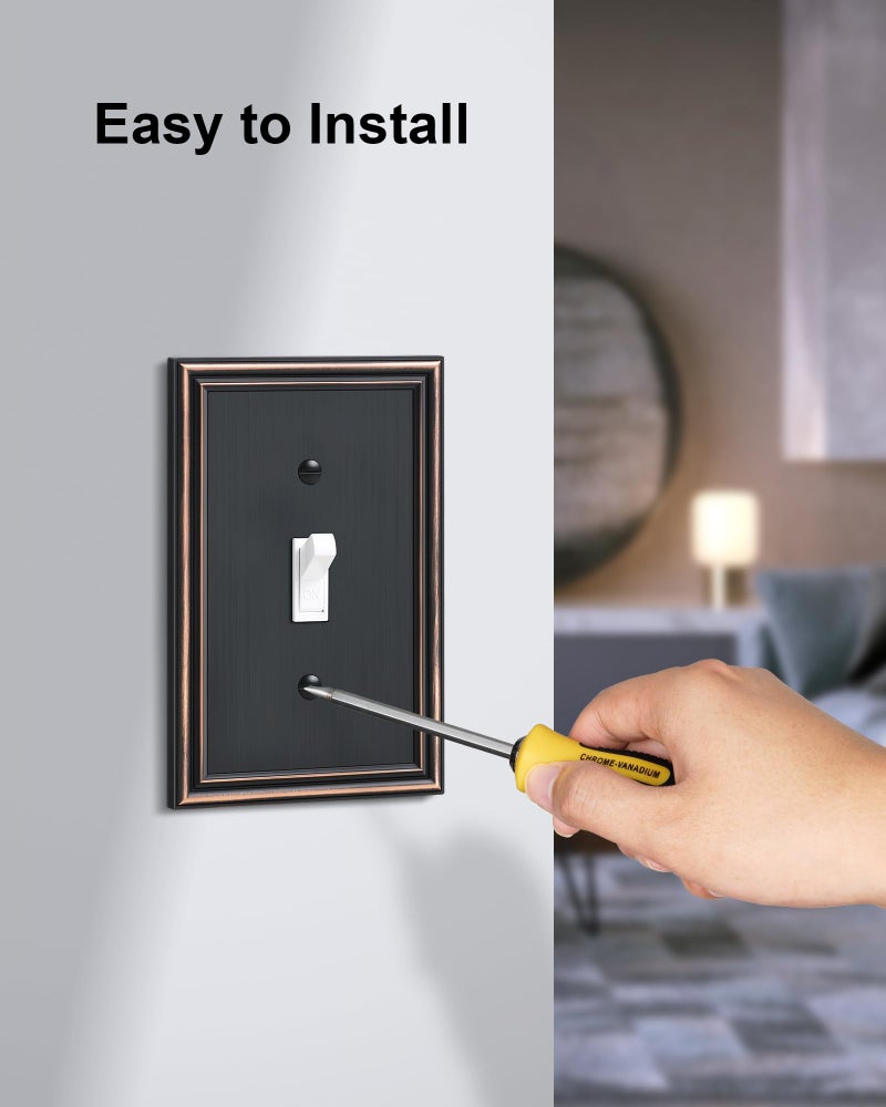 treewell 2-Pack Single Toggle Light Switch Cover Plate, Durable Solid Zinc Alloy Decorative Switch Plate Covers, Aged Bronze 1 Gang Wall Plate, Corrosion Resistant - Image 5