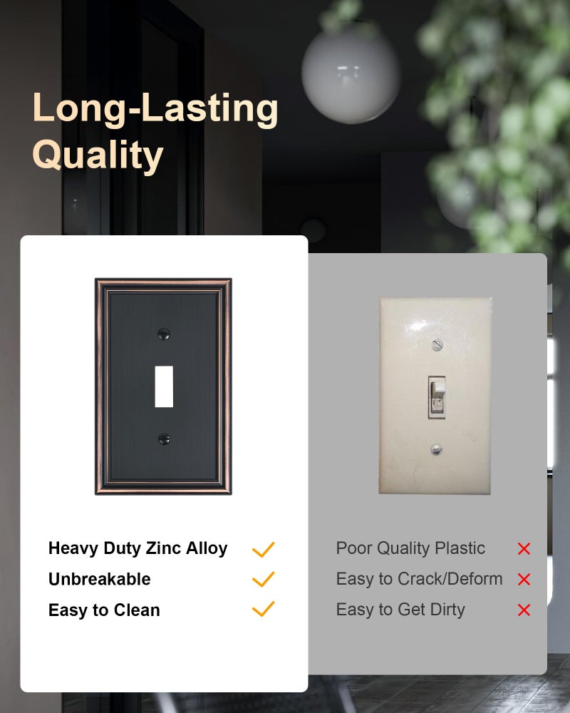 treewell 2-Pack Single Toggle Light Switch Cover Plate, Durable Solid Zinc Alloy Decorative Switch Plate Covers, Aged Bronze 1 Gang Wall Plate, Corrosion Resistant - Image 4