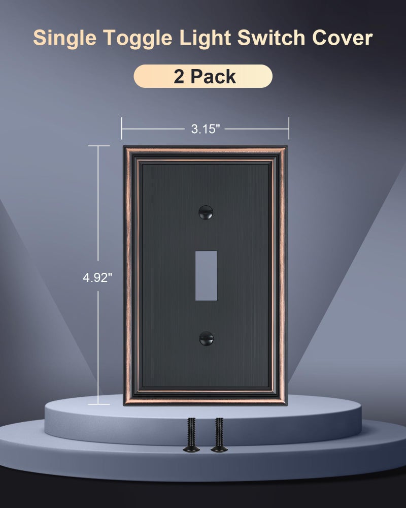 treewell 2-Pack Single Toggle Light Switch Cover Plate, Durable Solid Zinc Alloy Decorative Switch Plate Covers, Aged Bronze 1 Gang Wall Plate, Corrosion Resistant - Image 2