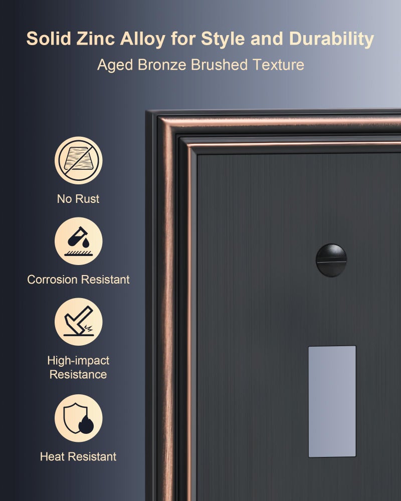 treewell 2-Pack Single Toggle Light Switch Cover Plate, Durable Solid Zinc Alloy Decorative Switch Plate Covers, Aged Bronze 1 Gang Wall Plate, Corrosion Resistant - Image 3