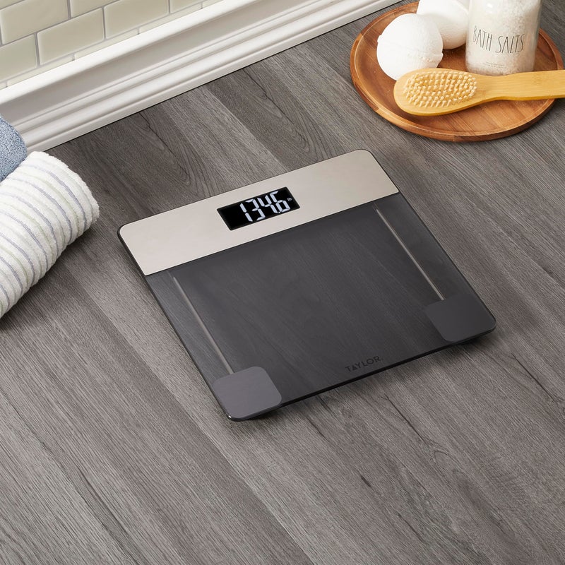 Taylor Digital Glass Bathroom Scale, Scale for Body Weight, Digital Weighing Machine for People, Tinted Glass and Brushed Stainless Steel Accents, 440 lb Capacity, Vanishing LED, Tinted, Clear - Image 3