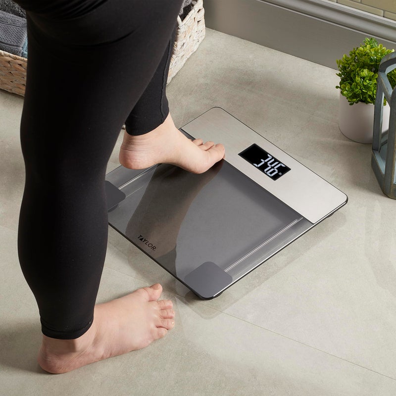 Taylor Digital Glass Bathroom Scale, Scale for Body Weight, Digital Weighing Machine for People, Tinted Glass and Brushed Stainless Steel Accents, 440 lb Capacity, Vanishing LED, Tinted, Clear - Image 2