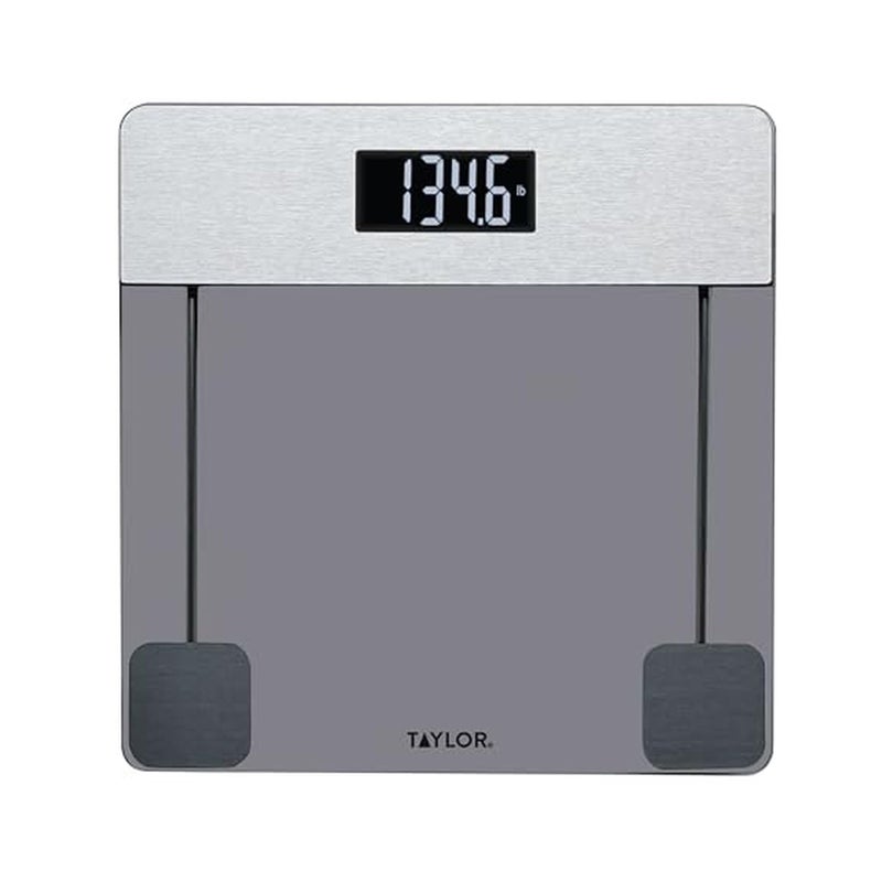 Taylor Digital Glass Bathroom Scale, Scale for Body Weight, Digital Weighing Machine for People, Tinted Glass and Brushed Stainless Steel Accents, 440 lb Capacity, Vanishing LED, Tinted, Clear - Image 1