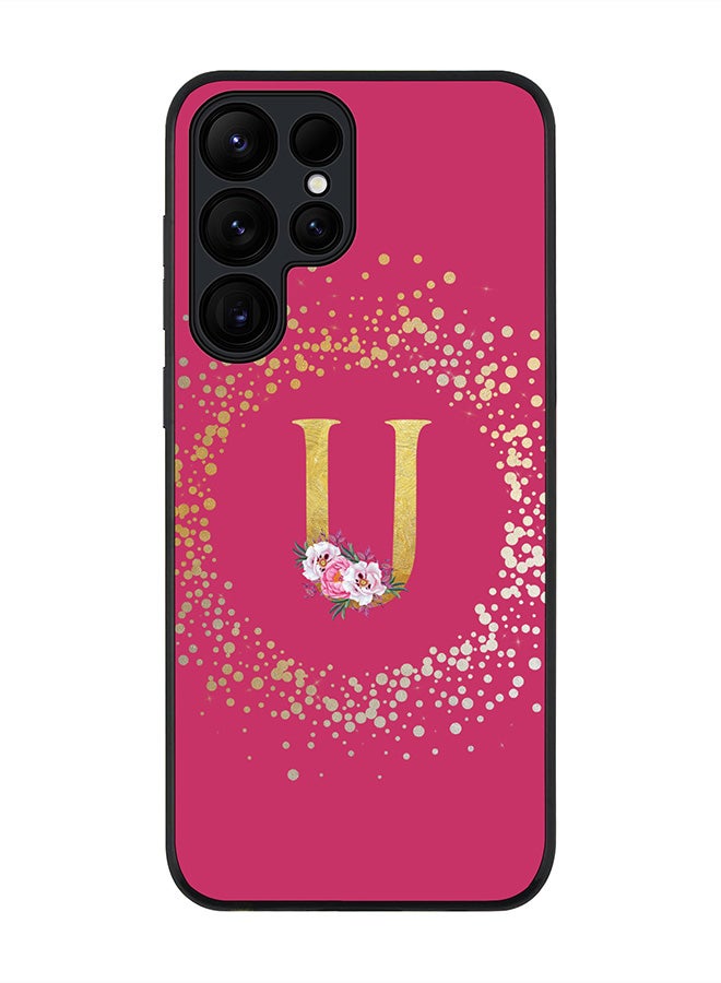 Stylizedd For Samsung Galaxy S25 Ultra 5G Case,Slim fit Camera Protection, Shockproof Thin Phone cover  - Custom Monogram Floral - U ( Deep Pink ) - Image 1