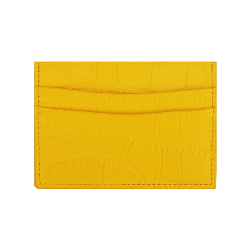 Hot-selling good texture crocodile print real cowhide ID card bag card cover card protective cover ultra-thin delicate coin purse for men and women Yellow 