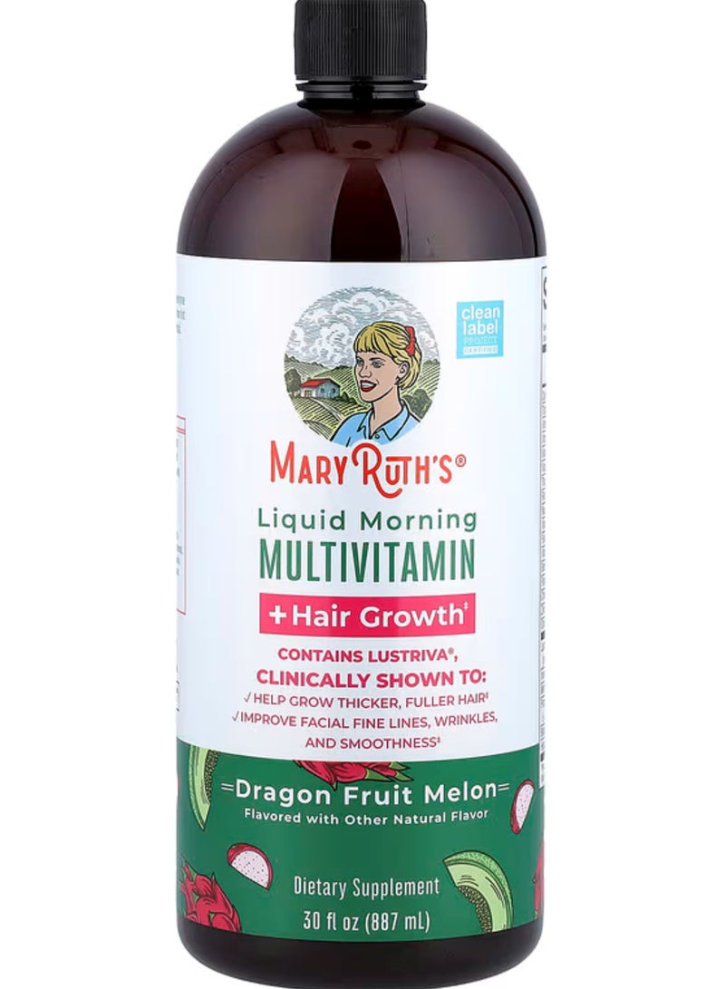 MaryRuth's ماري روثس‏, فيتامينات متعددة صباحية سائلة + لنمو الشعر ، فاكهة التنين ، بطيخ ، 30 أونصة سائلة (887 مل) - Image 1