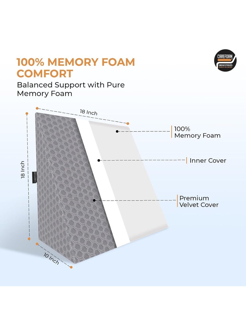 CareFoam Wedge Pillow Memory Foam for Back Support, Acid Reflux, Snoring, GERD, Pregnancy & Leg Elevation | Ergonomic Wedge Cushion – Grey Jacquard – 18L x 17.5W x 10H in – 2 Years Warranty - Image 3