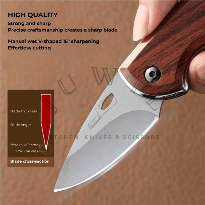 JUWIL سكاكين مطبخ قابلة للطي مع مقبض مريح من ABS - سكين EDC مدمج بشفرة من الفولاذ المقاوم للصدأ، سكين متعدد الاستخدامات للاستخدام اليومي، حاد وسهل الاستخدام بتصميم أنيق ودائم - Image 3