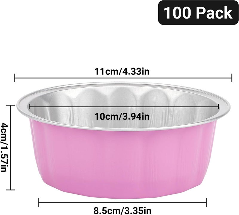Beasea Aluminum Cups for Baking, 8 oz 100 Pack 3.9" 235ml Disposable Ramekins Bake Ramekin Cup Muffin Cupcake Baking Mini Pudding Cups for Party Wedding Birthday - Pink - Image 2