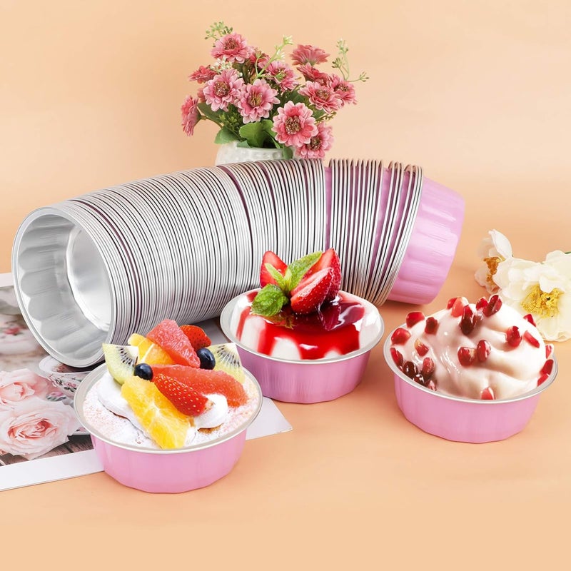 Beasea Aluminum Cups for Baking, 8 oz 100 Pack 3.9" 235ml Disposable Ramekins Bake Ramekin Cup Muffin Cupcake Baking Mini Pudding Cups for Party Wedding Birthday - Pink - Image 5