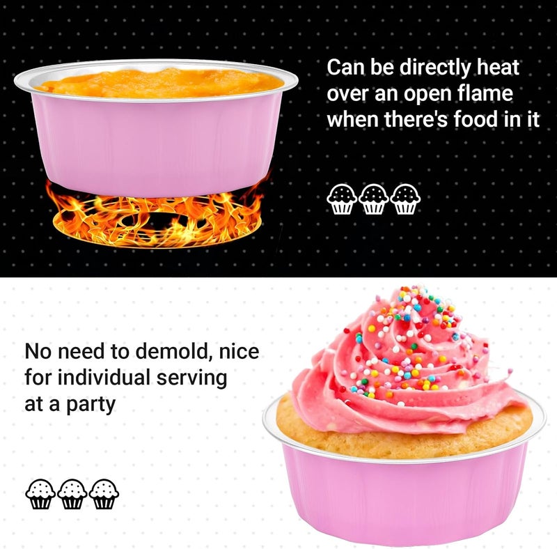 Beasea Aluminum Cups for Baking, 8 oz 100 Pack 3.9" 235ml Disposable Ramekins Bake Ramekin Cup Muffin Cupcake Baking Mini Pudding Cups for Party Wedding Birthday - Pink - Image 4