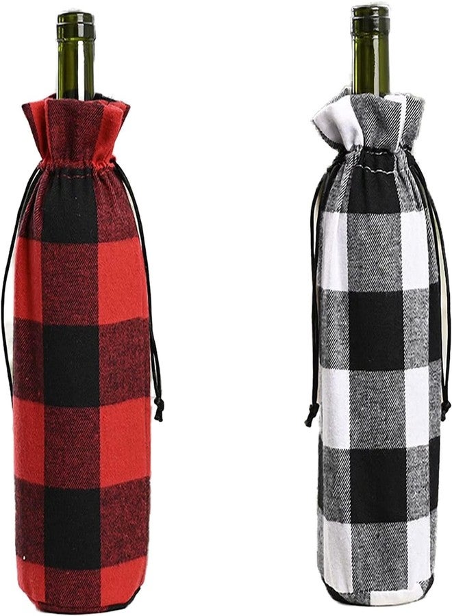 Moira Buffalo Check Wine Bottle Bags, Drawstring Closure,Checkered Plaid, Set of 2, Washable - Image 1