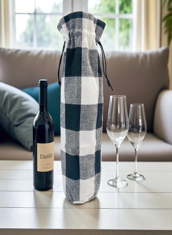 Moira Buffalo Check Wine Bottle Bags, Drawstring Closure,Checkered Plaid, Set of 2, Washable - Image 3