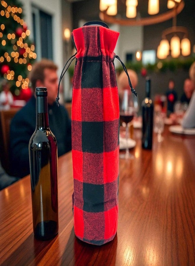 Moira Buffalo Check Wine Bottle Bags, Drawstring Closure,Checkered Plaid, Set of 2, Washable - Image 4