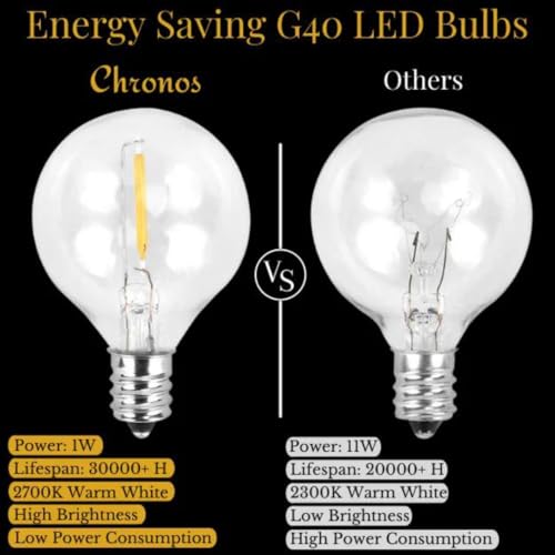 Chronos G40 Outdoor Bulb String Lights Hanging - IP44 Rainproof | Bulbs with LED Filament & Remote Control Dimmer - Edison Style 25Ft Light for Backyard Terrace Garden Balcony Party Home Decoration - Image 4