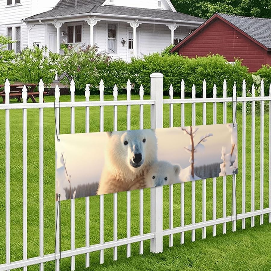 Cute Polar Bears Happy Birthday Banner Personalized Large Wall Hanging Backdrop For Party Decoration 47x12 Inch