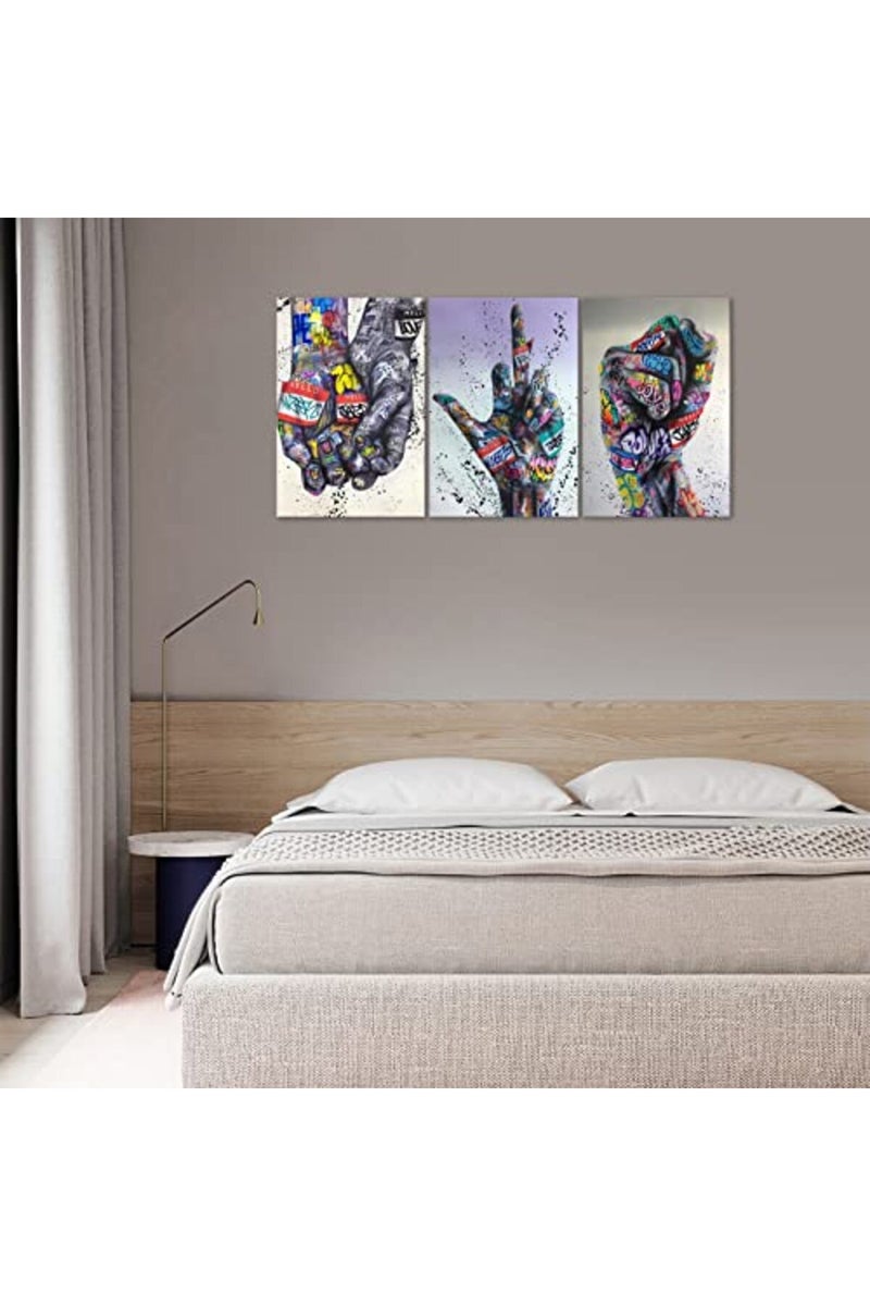 KAWAHONE 3 Pieces Colorful Graffiti Wall Art - Street Art Canvas Graffiti Hip Hop Gesture Posters Decor - Image 2