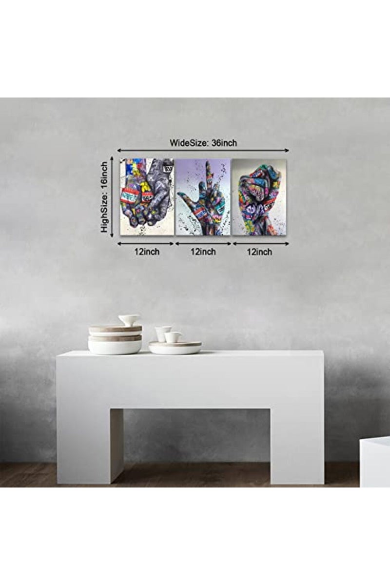 KAWAHONE 3 Pieces Colorful Graffiti Wall Art - Street Art Canvas Graffiti Hip Hop Gesture Posters Decor - Image 4
