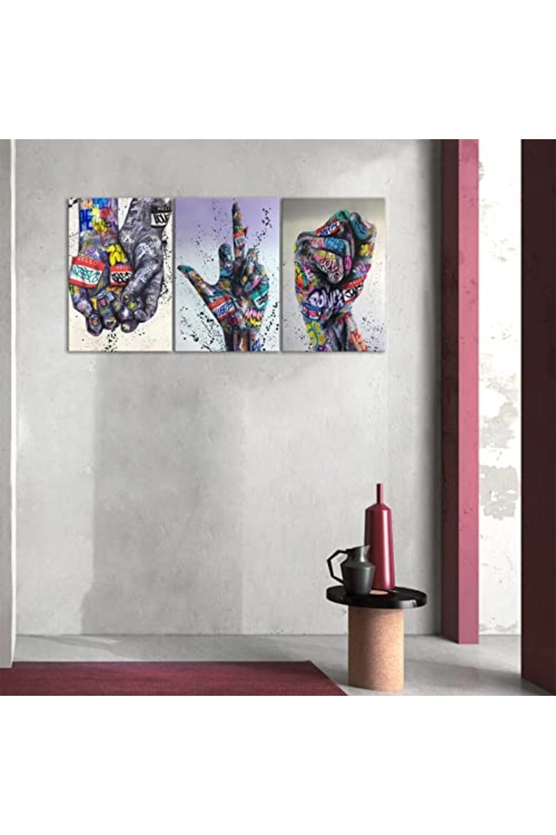 KAWAHONE 3 Pieces Colorful Graffiti Wall Art - Street Art Canvas Graffiti Hip Hop Gesture Posters Decor - Image 5