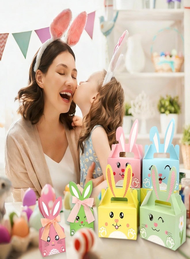 Qpout 24 Pack Easter Treat Boxes with Bunny Ears 2 Styles Bulk Mini Easter Baskets for Party Favors Egg Fillers Classroom Gifts Includes 2 Rolls String - Image 5