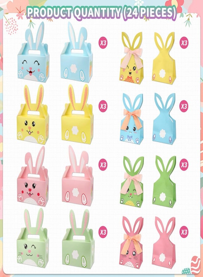 Qpout 24 Pack Easter Treat Boxes with Bunny Ears 2 Styles Bulk Mini Easter Baskets for Party Favors Egg Fillers Classroom Gifts Includes 2 Rolls String - Image 4