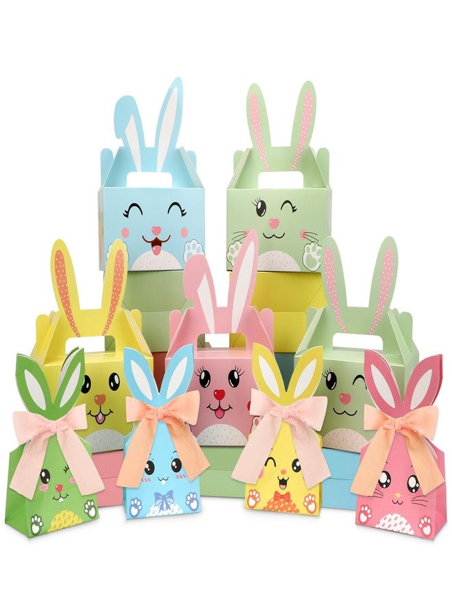Qpout 24 Pack Easter Treat Boxes with Bunny Ears 2 Styles Bulk Mini Easter Baskets for Party Favors Egg Fillers Classroom Gifts Includes 2 Rolls String - Image 1