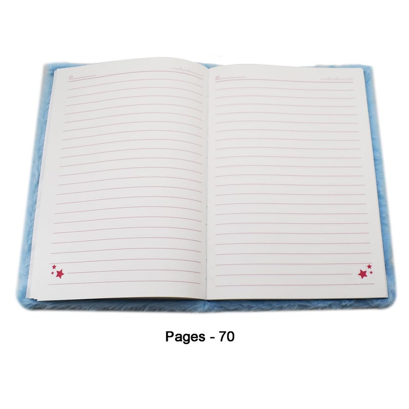 Asera 1 Pc Fur Plush Diary with attached Pencil Pouch for Kids (21.5 * 15 cms) / Birthday Return Gifts for Kids, 70 Pages (Unicorn Blue) - Image 4