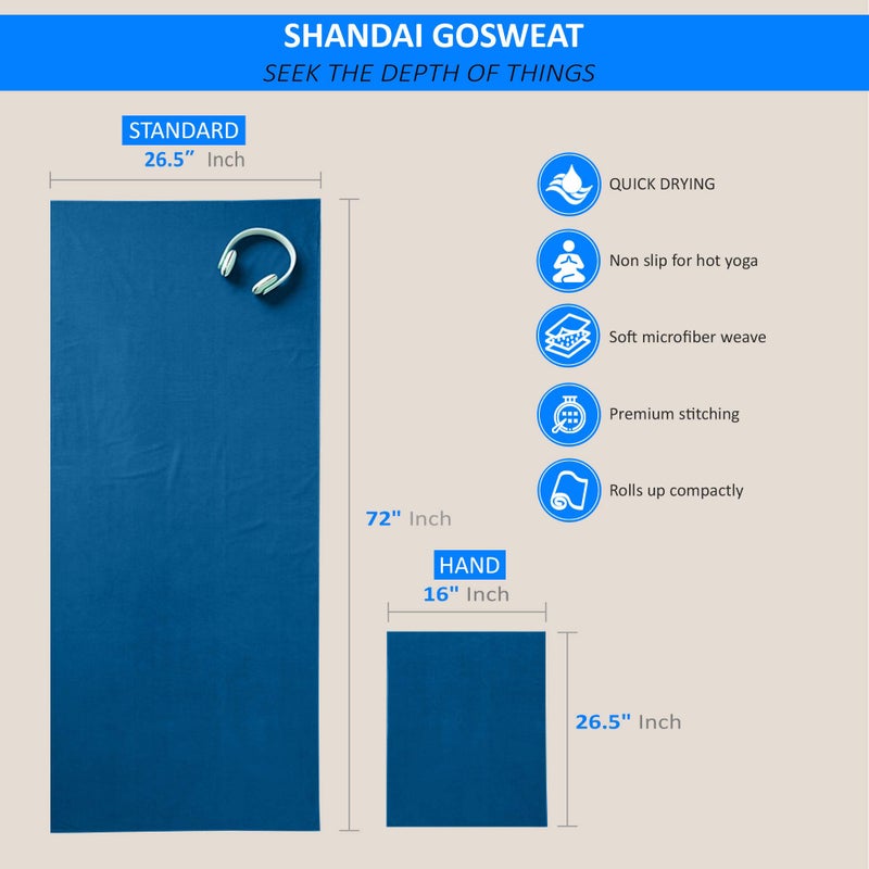 Shandali Gosweat Hot Yoga Towel, Color Evening Blue, Size 26.5 x 72 - Image 2