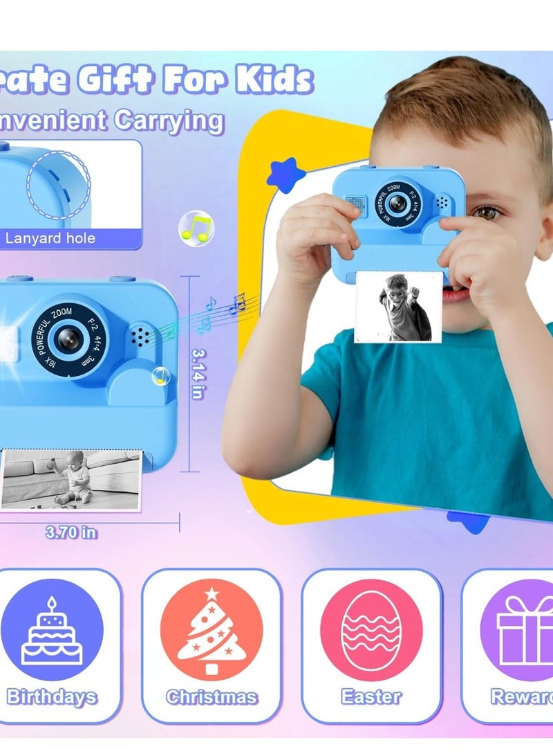 طباعة فورية لكاميرا الأطفال GKTZ - صورة كاميرا مزدوجة 1080 بكسل HD فيديو، عيد ميلاد للأولاد والبنات، كاميرا رقمية للأطفال الصغار مع 3 ورق طباعة، ألعاب محمولة للأطفال من سن 3 إلى 12 عامًا - Image 2