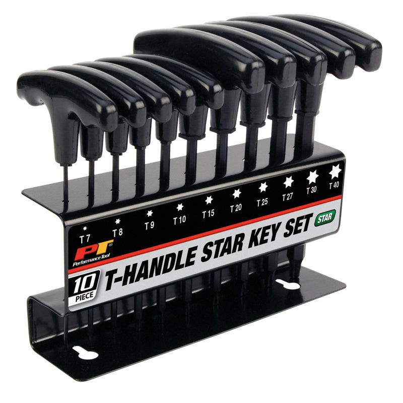 Performance Tool W80276 10-Piece Star T-Handle Allen Wrench Set Long Arm Hex Key Wrench Set - Image 1
