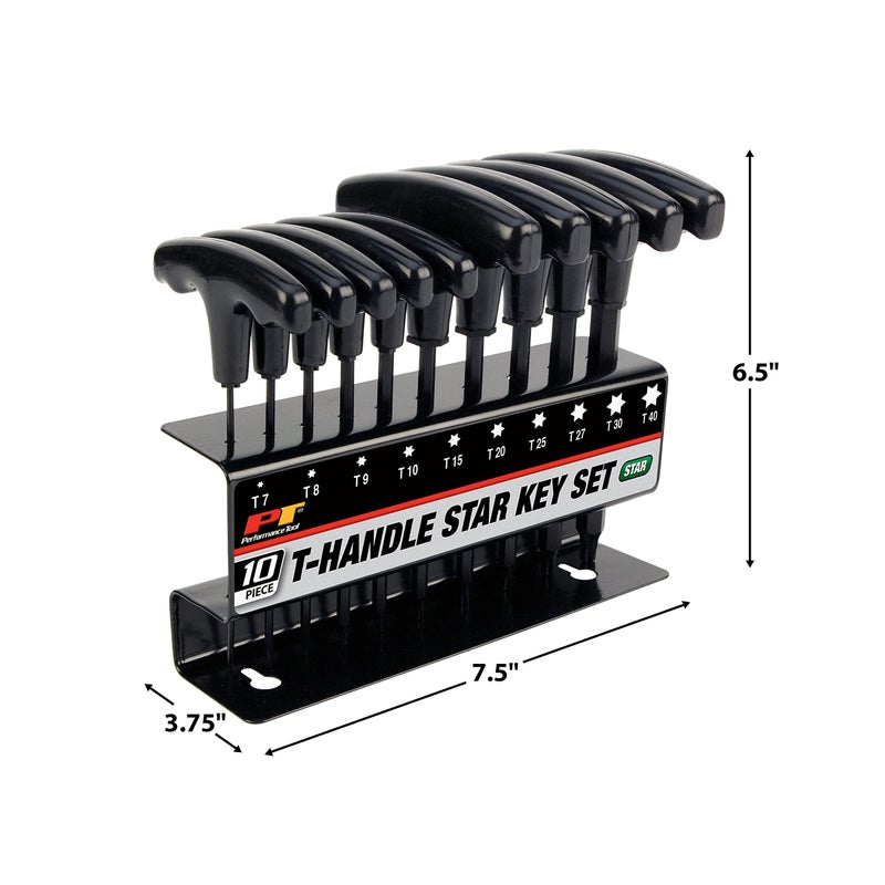 Performance Tool W80276 10-Piece Star T-Handle Allen Wrench Set Long Arm Hex Key Wrench Set - Image 3
