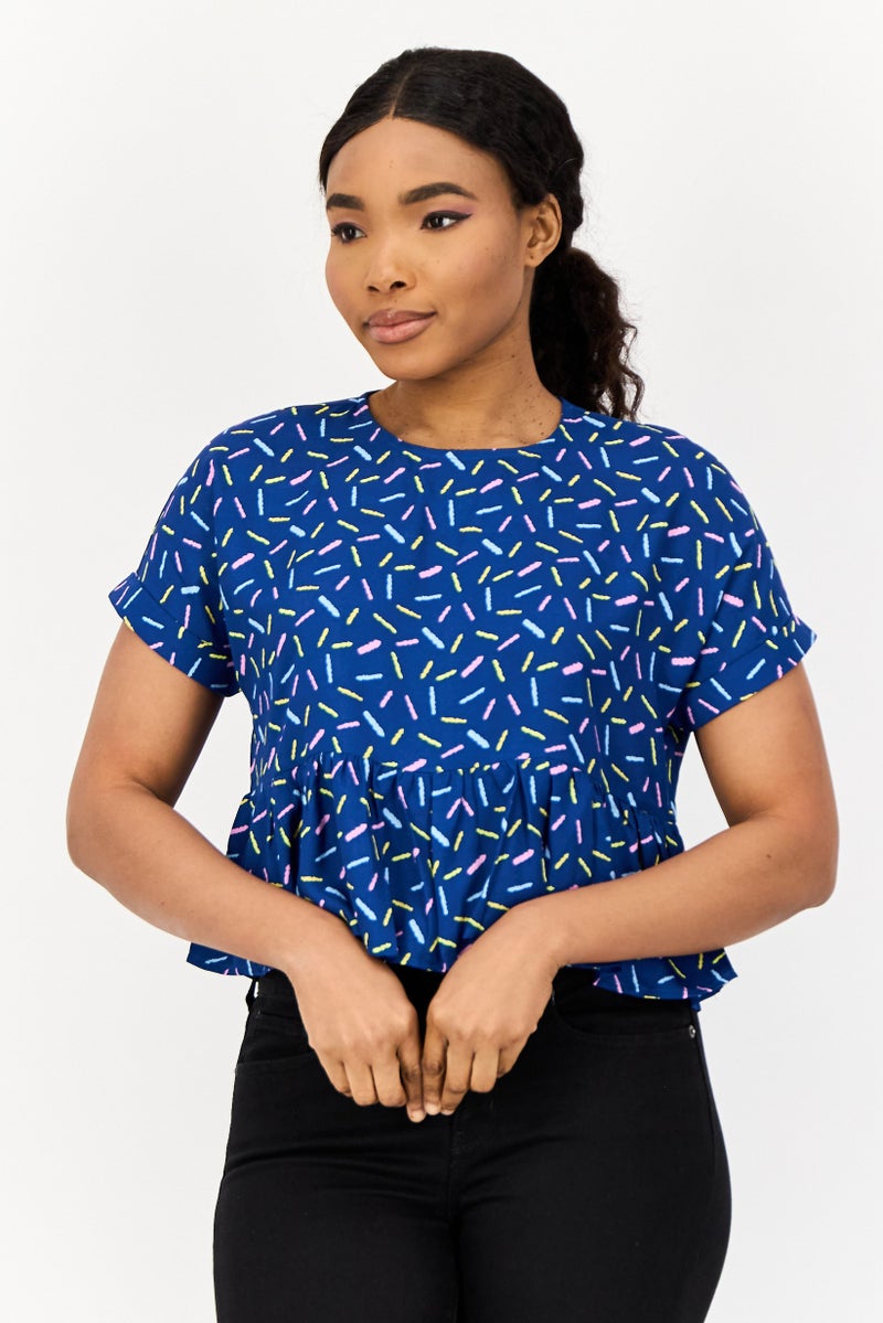 ONLY Women Round Neck Short Sleeve Floral Print Blouses, Multicolour  - Image 1