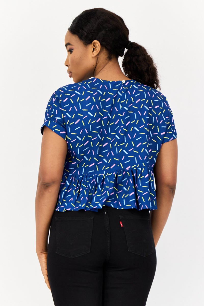 ONLY Women Round Neck Short Sleeve Floral Print Blouses, Multicolour  - Image 2
